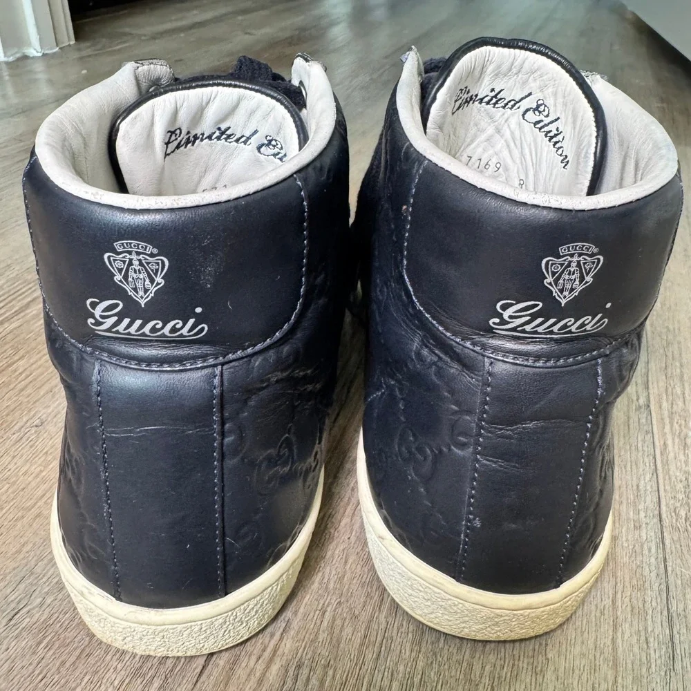 Gucci Black High-Top GG Embossed Leather Sneakers